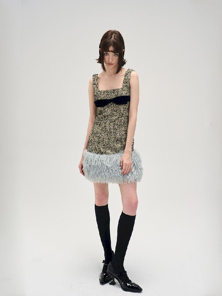 Bow Removable Raw Edge Slimming Dress【s0000005295】