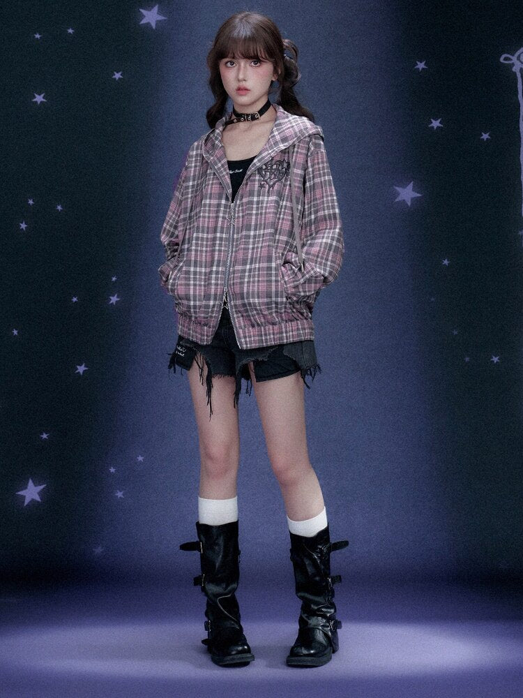 Plaid Hooded Street Style Jacket【s0000015766】