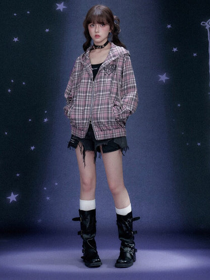 Plaid Hooded Street Style Jacket【s0000015766】