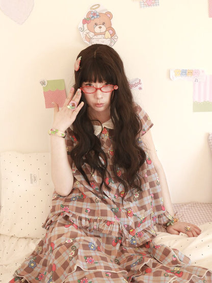 Strawberry Plaid Print Loose Shirt【s0000017511】