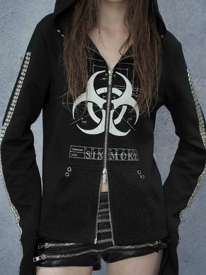 Radiation Print Riveted Hooded Sweatshirt【s0000019101】