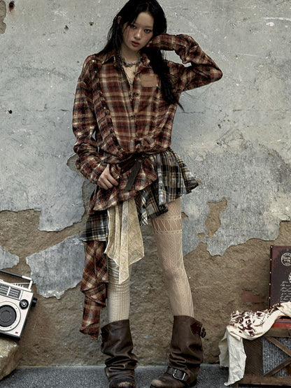 SpliceD Plaid IRREGULAR HALF-BODY SKIRT [S0000009755]