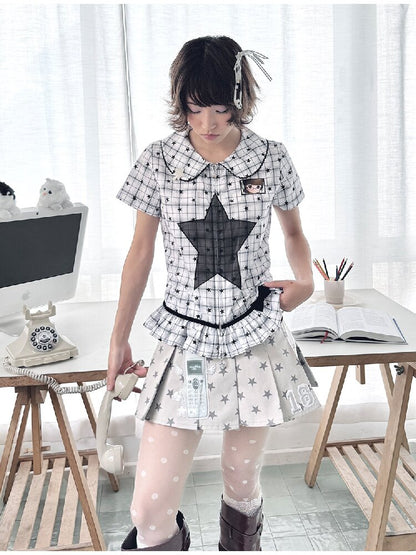 Pleated Star Pattern Mini Skirt【s0000017128】