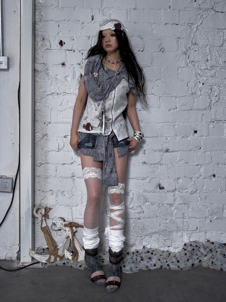 Faux two-piece distressed short-sleeved T-shirt【s0000012790】