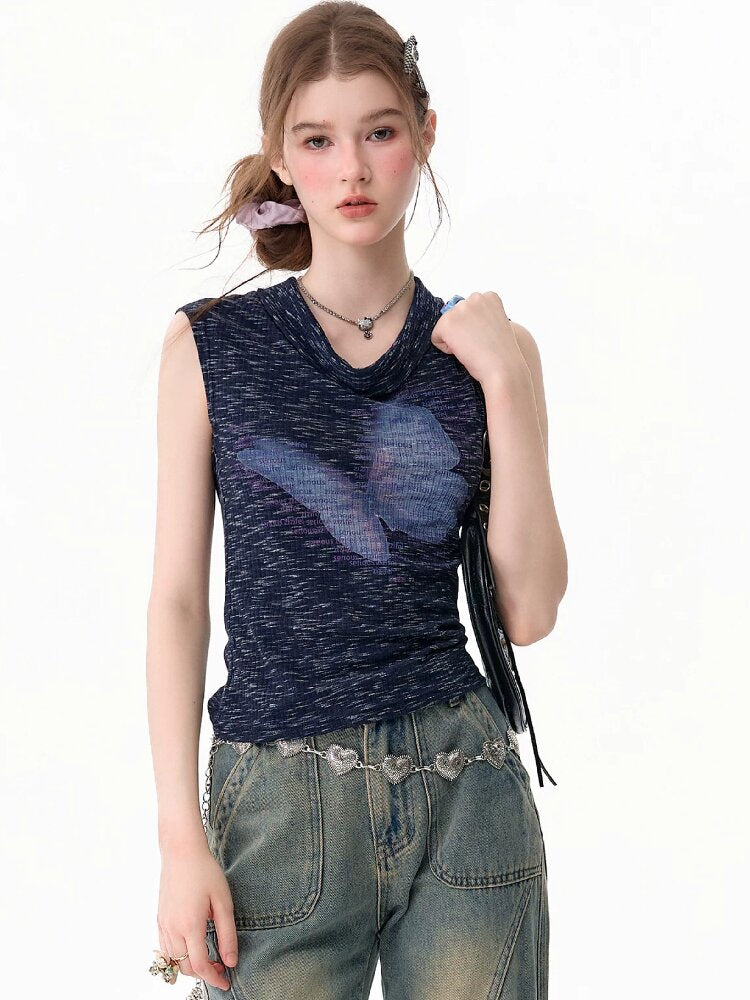 Artistic Butterfly Navy Tank Top【s0000017754】