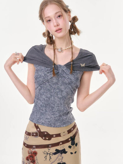 Flower Knot Butterfly Slim T-Shirt【s0000016606】