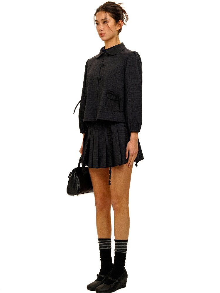 Wool Plaid Jacket Pleated Skirt【s0000017931】
