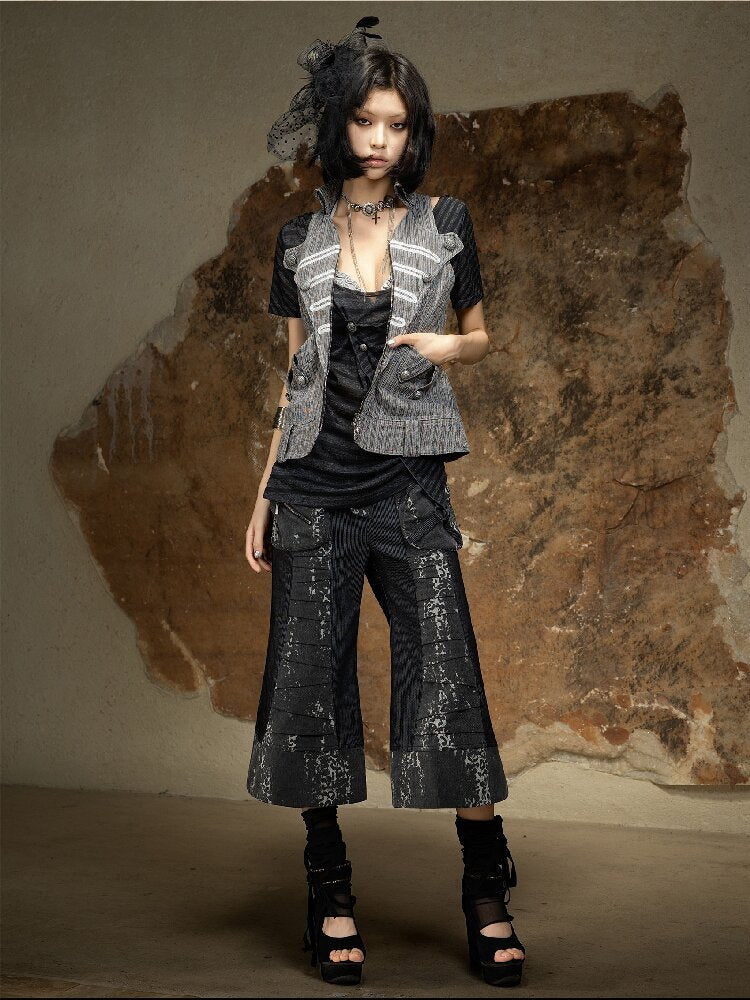 Dark Punk Cropped Bootcut Pants【s0000016887】