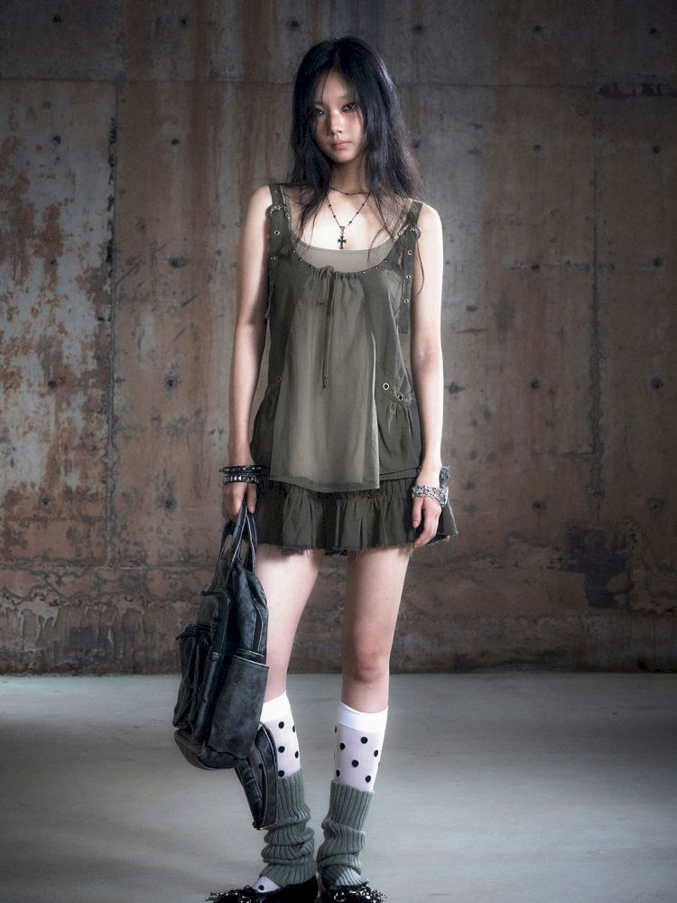 Real two pieces mesh splicing halter dress【s0000013893】