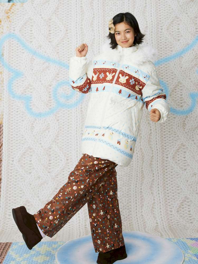 Candy Print Brown Corduroy Straight Pants【s0000014852】