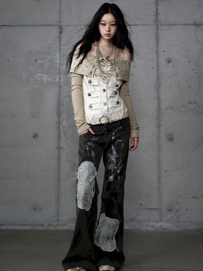 Rhinestone Off-Shoulder Long-Sleeve T-Shirt【s0000014118】