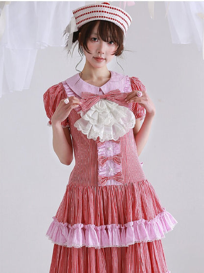 Vintage Red Striped Skirt Dress【s0000016551】