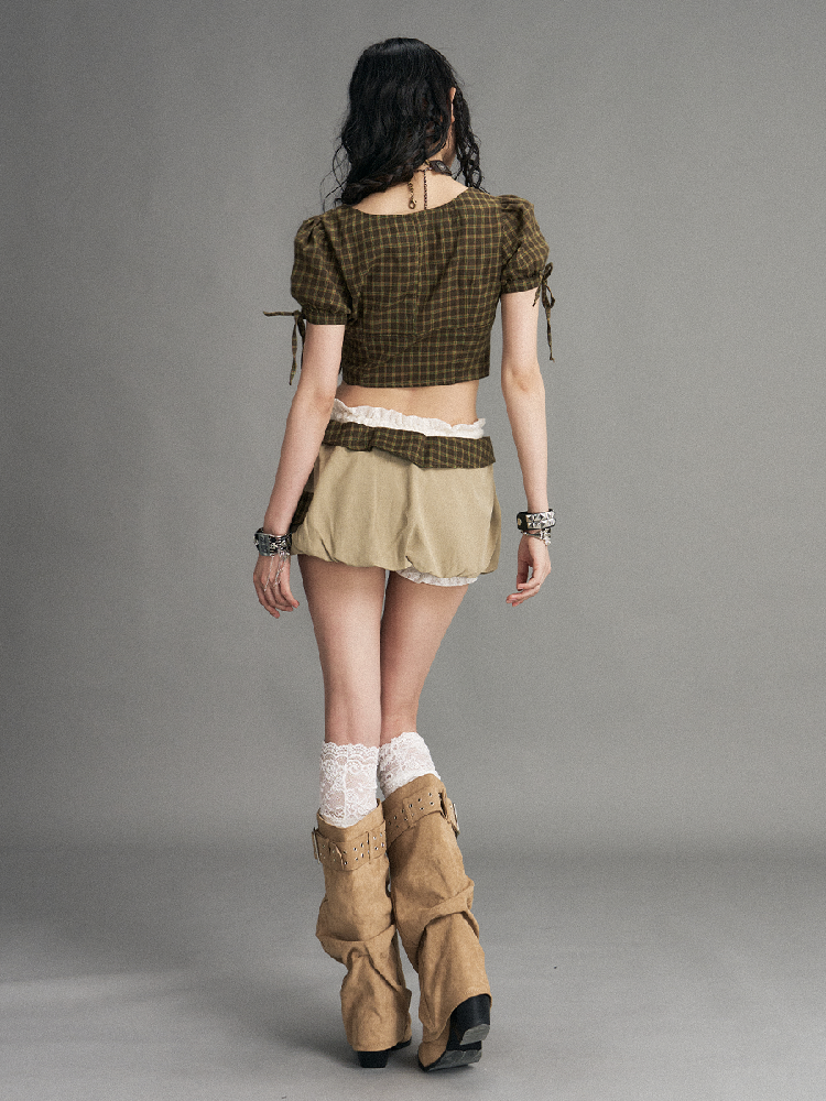 Vintage Lace Plaid Bud Skirt Pants【s0000017529】