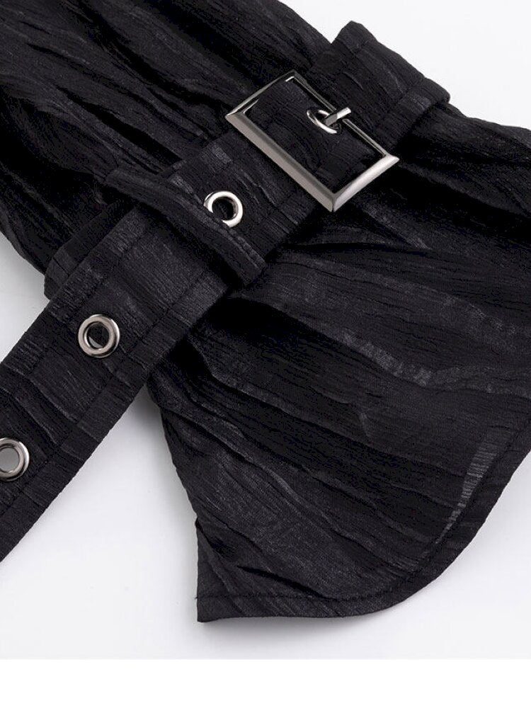 Gothic Pleated Ruffled Slim Shirt【s0000015450】