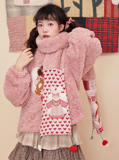 DOLL PATCH EMBROIDERED PINK HOODED JACKET [S0000010898]