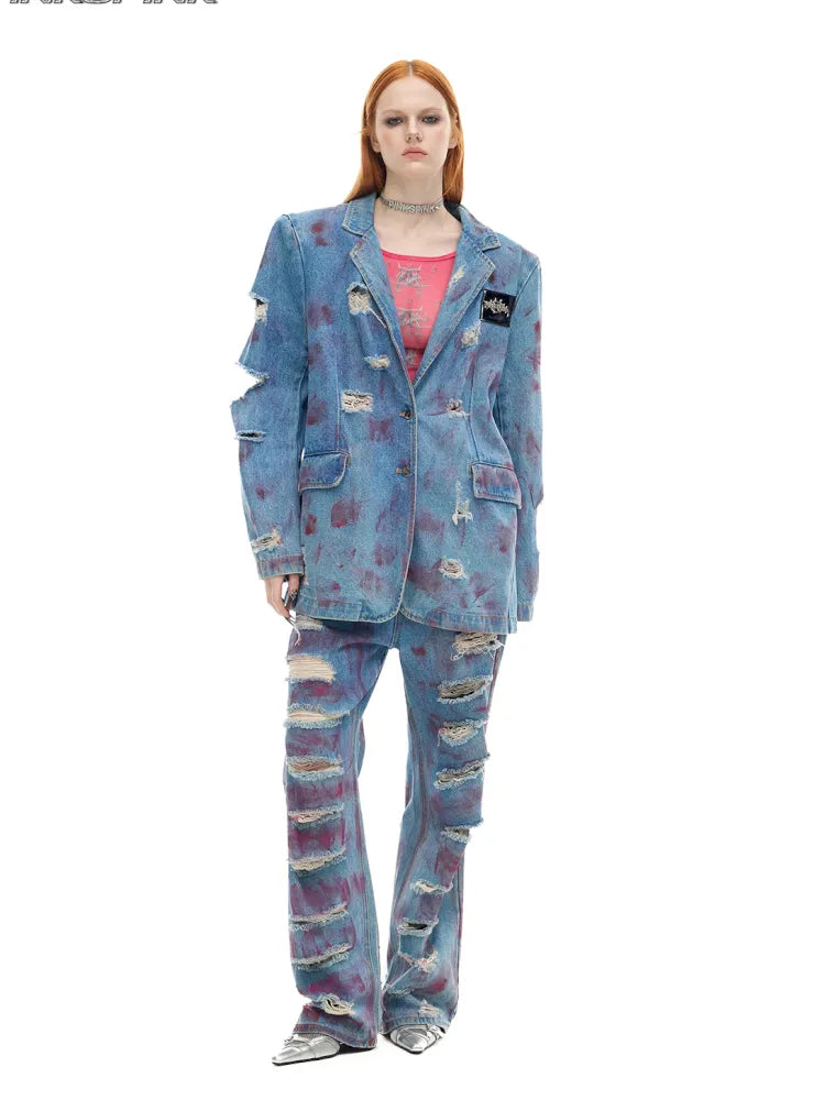 Shoulder Pads Gender-Neutral Denim Jacket【s0000014005】