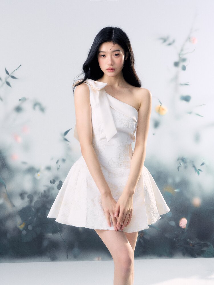 Flower Texture Bow Mini Dress【s0000015916】