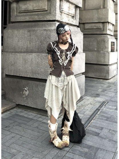 Irregular Patchwork Printed Old Tattered Half Skirt【s0000013526】