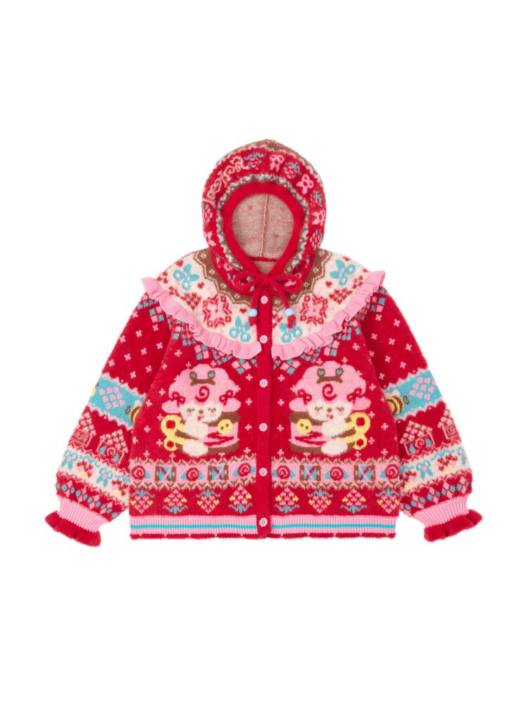 Red Fair Island Mink Knit Cardigan【s0000015591】