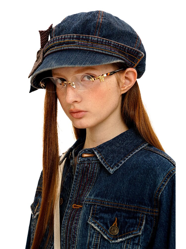 Big Bow Check Panelled Denim Hat【s0000016126】