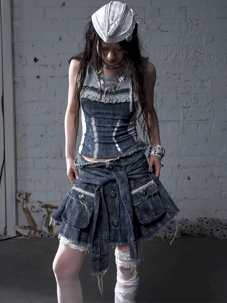 Hooded washed denim shirt dress skirt【s0000012784】