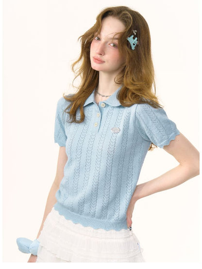 Doll Neck Knit Short Sleeve T-shirt【s0000012235】