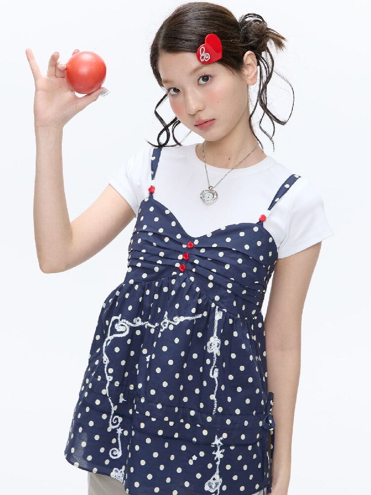Summer Navy Blue Polka Dot Top【s0000016395】