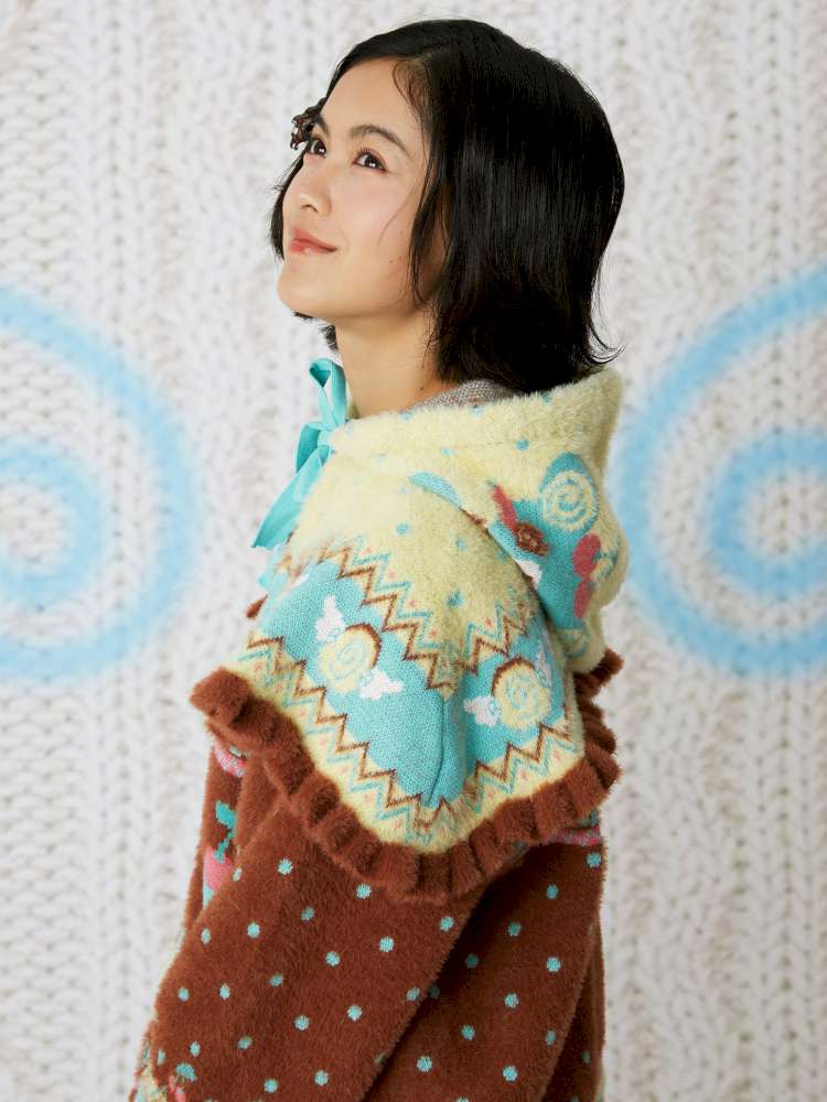 Yellow Bear Knit Cape Hat【s0000014861】