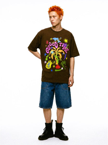 American Graffiti Print Loose T Shirt【s0000017112】
