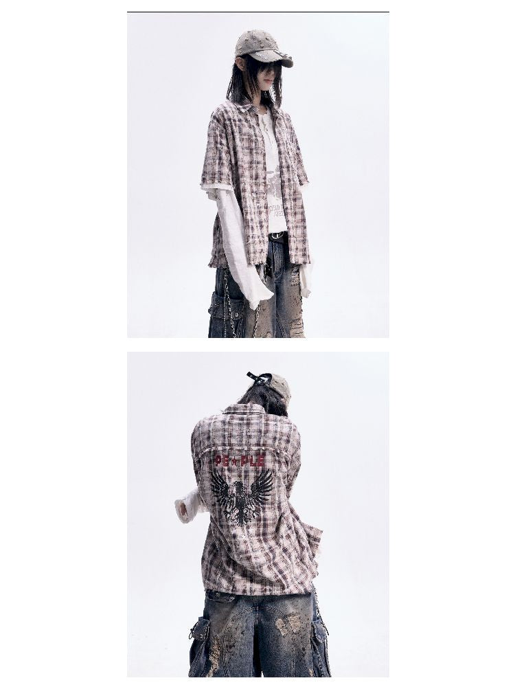 Checkered Raw Edge POLO Collar Shirt【s0000012098】