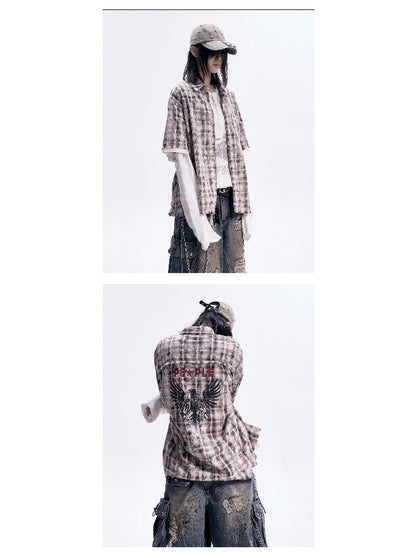Checkered Raw Edge POLO Collar Shirt【s0000012098】