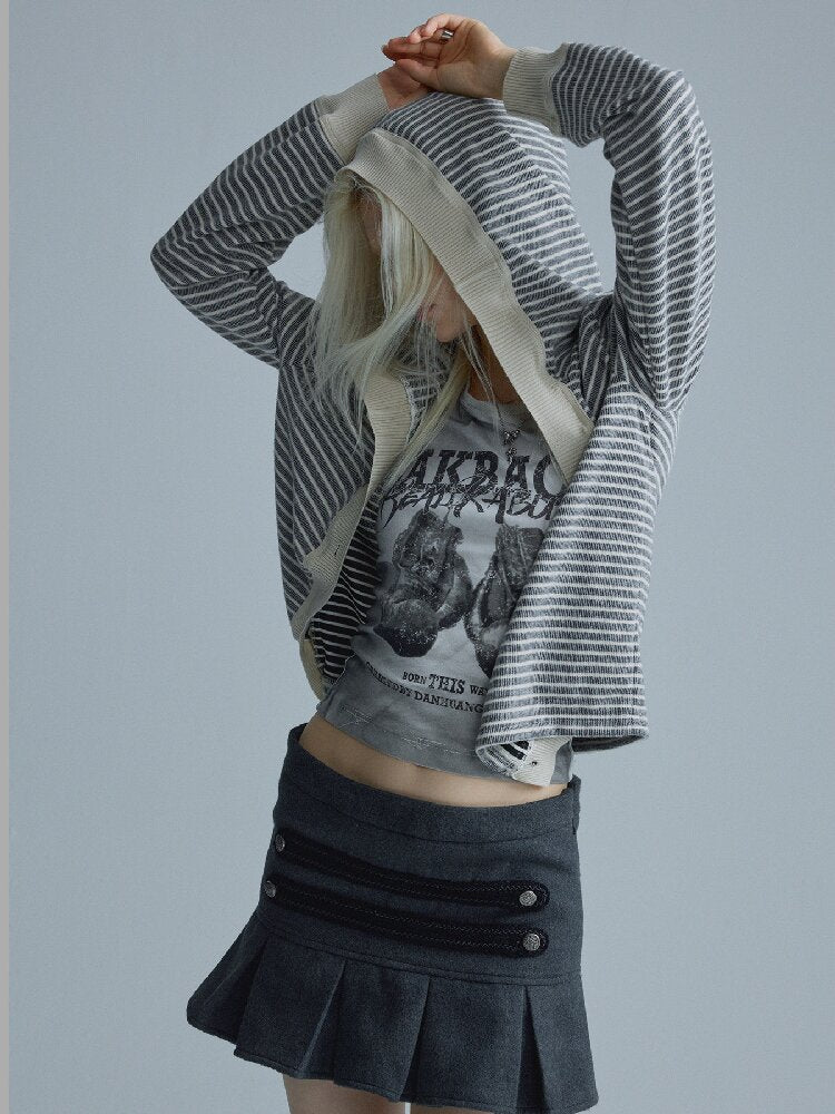 Gray Pleated Napoleon Mini Skirt【s0000018555】