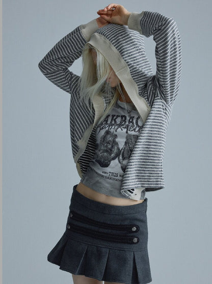 Gray Pleated Napoleon Mini Skirt【s0000018555】