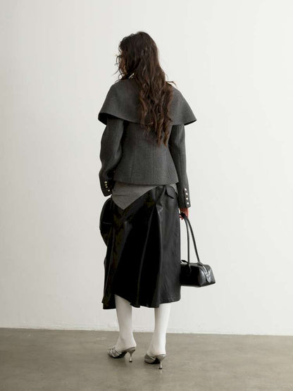 Removable Cape Gray Tweed Coat【s0000015192】