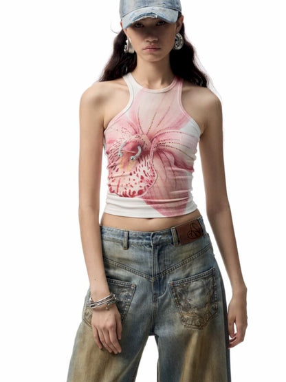 Floral Printing Hot Rhinestone Work Vest【s0000012406】