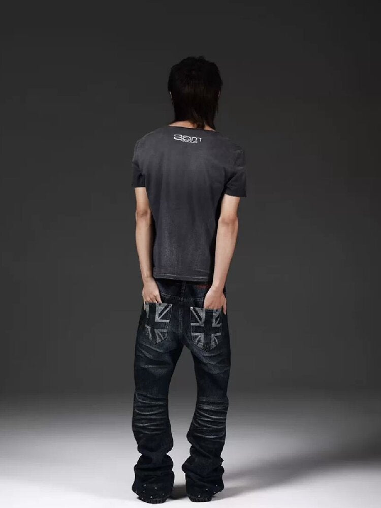 Handmade Bead Curved Knife Jeans【s0000018298】