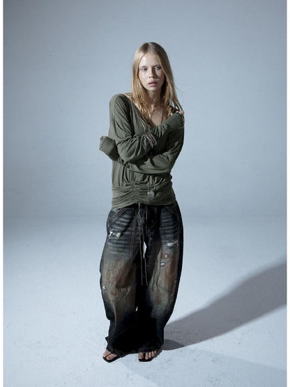 Drawstring One Shoulder T-Shirt【s0000011277】