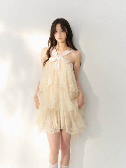 Gauze Lace Layered Halter Dress【s0000016878】