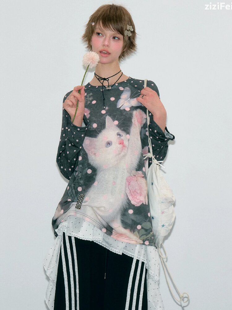 Polka Dot Raglan Cat Sleeve Shirt【s0000017885】