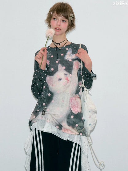 Polka Dot Raglan Cat Sleeve Shirt【s0000017885】