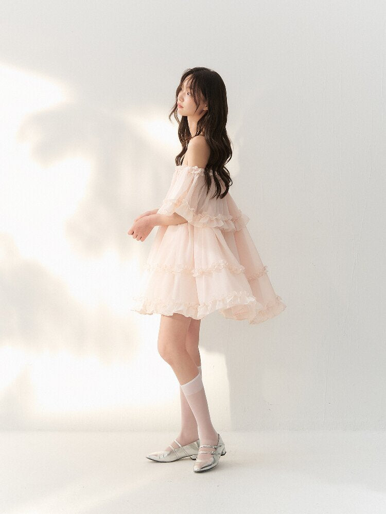 Tulle Layered Lace One Shoulder Dress【s0000016875】