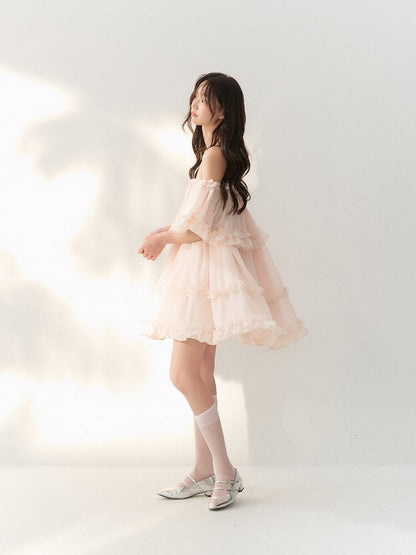Tulle Layered Lace One Shoulder Dress【s0000016875】