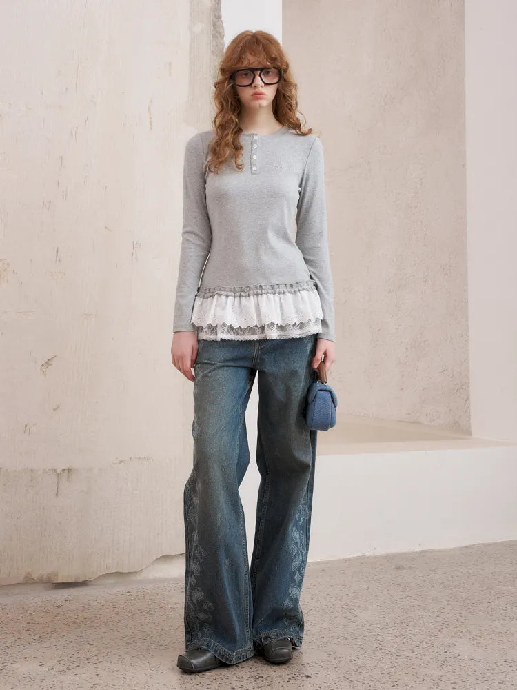 Vintage-Washed Relaxed Straight-Leg Jeans【s0000014043】