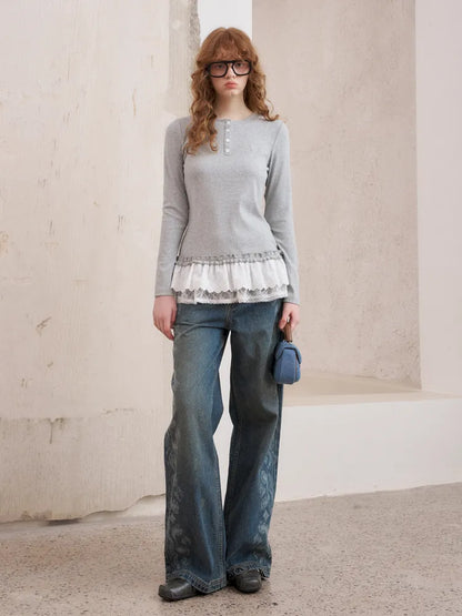 Vintage-Washed Relaxed Straight-Leg Jeans【s0000014043】