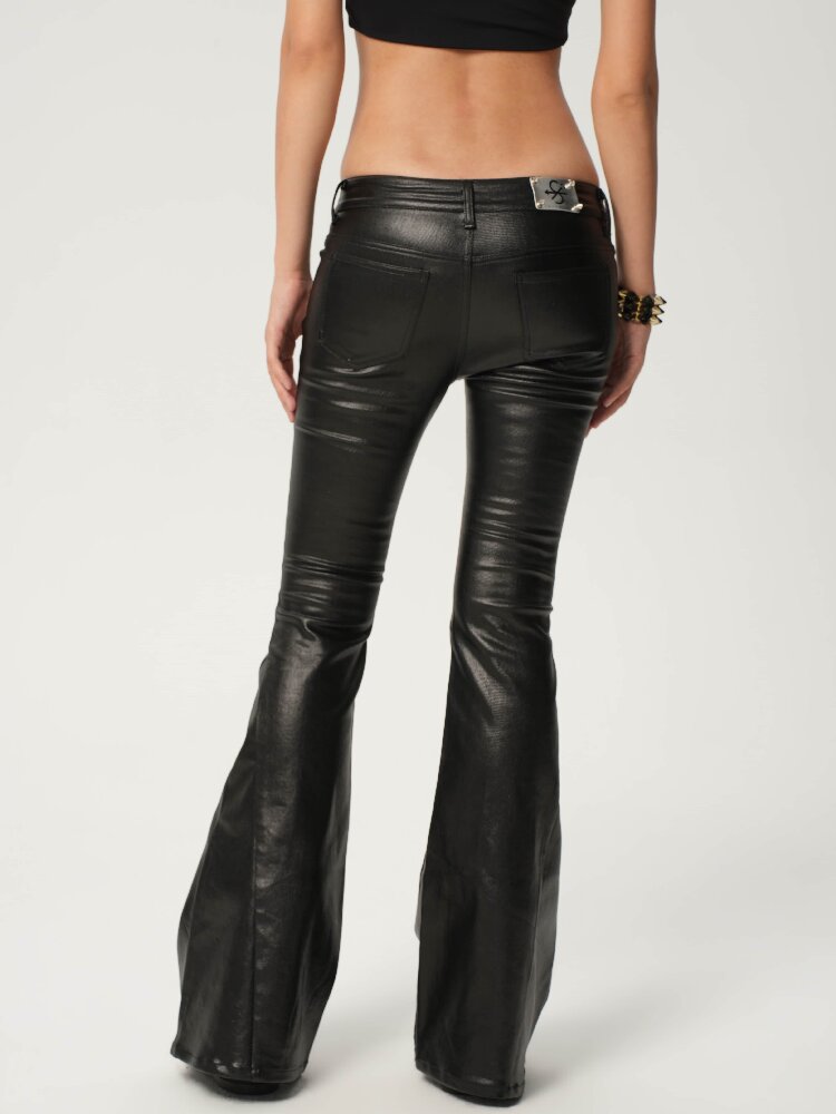 Glossy Coated Zipper Flared Pants【s0000017471】