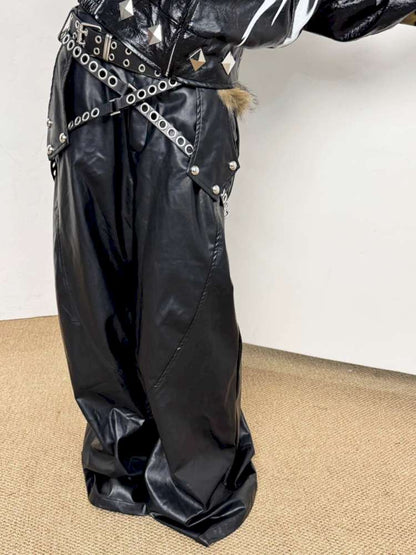 Faux Fur Belted Leather Pants【s0000014535】