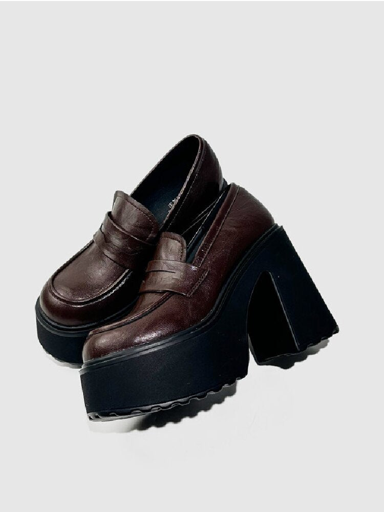 Matte Leather High Heel Loafers【s0000015716】