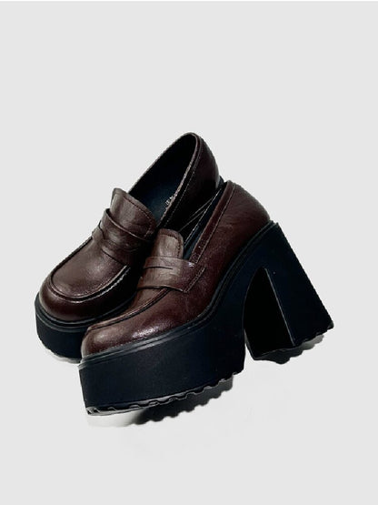 Matte Leather High Heel Loafers【s0000015716】