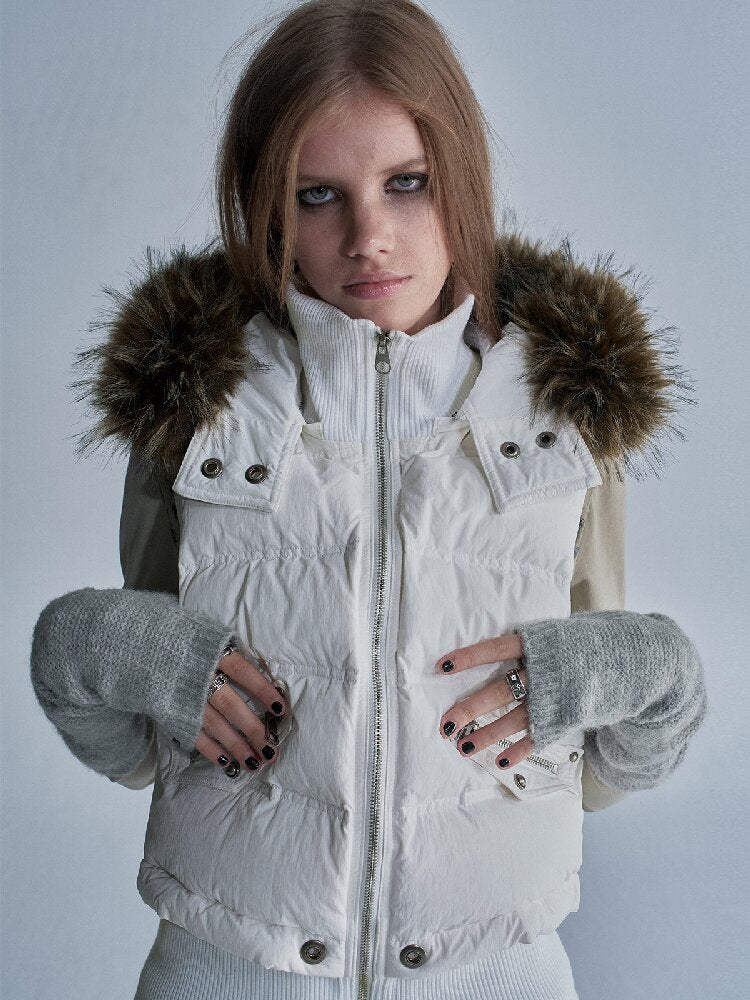 Fur Hooded White Duck Down Vest【s0000019093】