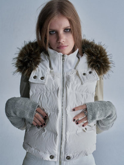 Fur Hooded White Duck Down Vest【s0000019093】